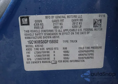 2016 Chevrolet Silverado 2500Hd Lt z USA, uszkodzony, nr VIN 1GC1KVEG6GF158092